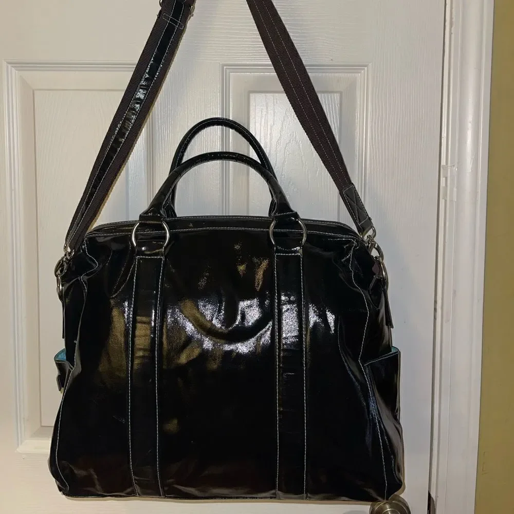 Urban Junket Black patent coated Canvas extra large JB laptop tote/shoul…